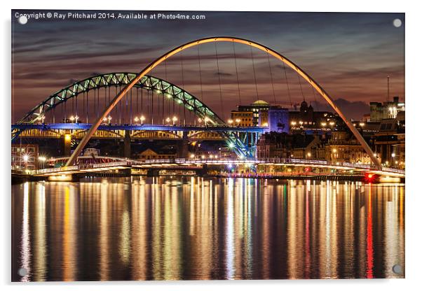 River Tyne Bridges at Night Acrylic by Ray Pritchard