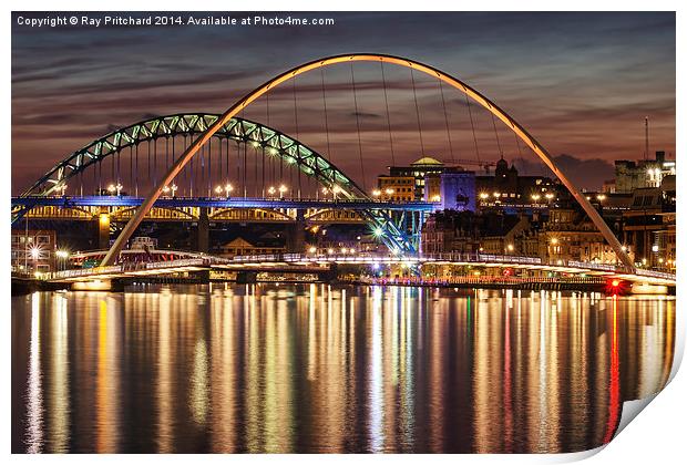  River Tyne Bridges at Night Print by Ray Pritchard