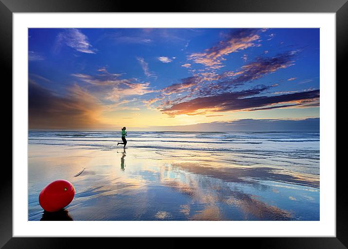 Jogging At Sunset Framed Mounted Print by Reza Sina