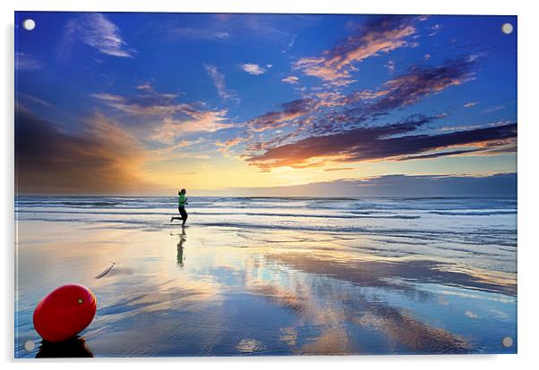 Jogging At Sunset Acrylic by Reza Sina