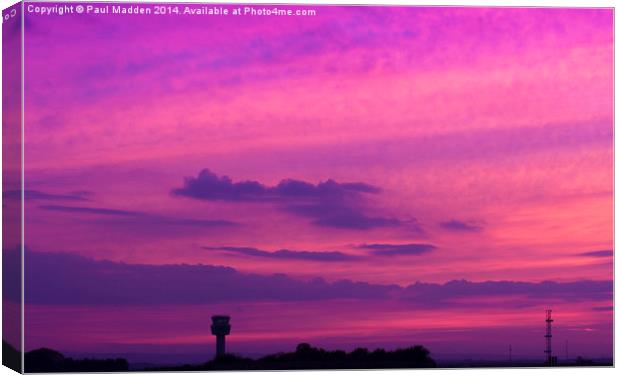 Purple skies over Liverpool Airport Canvas Print by Paul Madden
