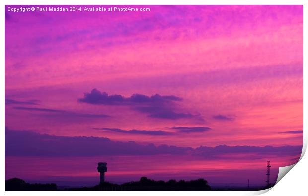 Purple skies over Liverpool Airport Print by Paul Madden