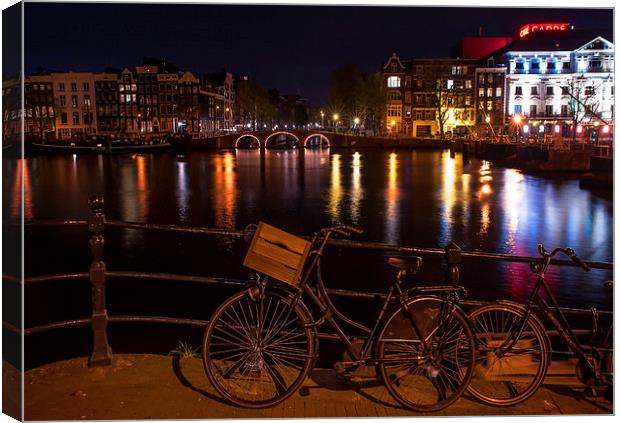  Night Lights on the Amsterdam Canals. Holland  Canvas Print by Jenny Rainbow