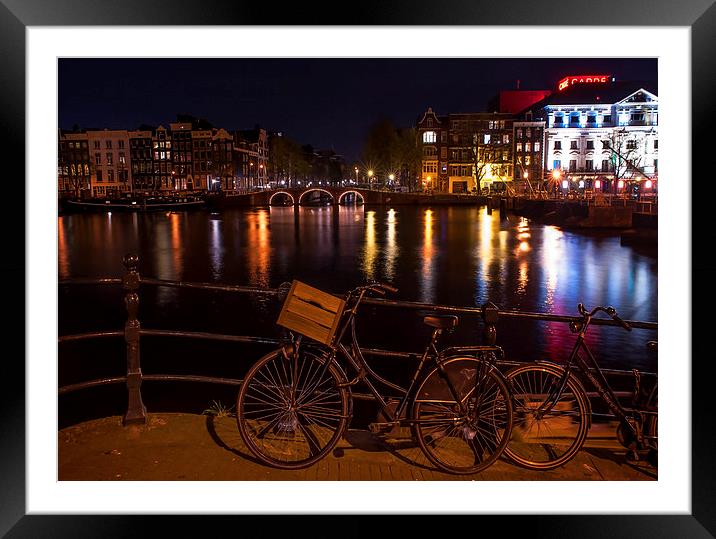  Night Lights on the Amsterdam Canals. Holland  Framed Mounted Print by Jenny Rainbow