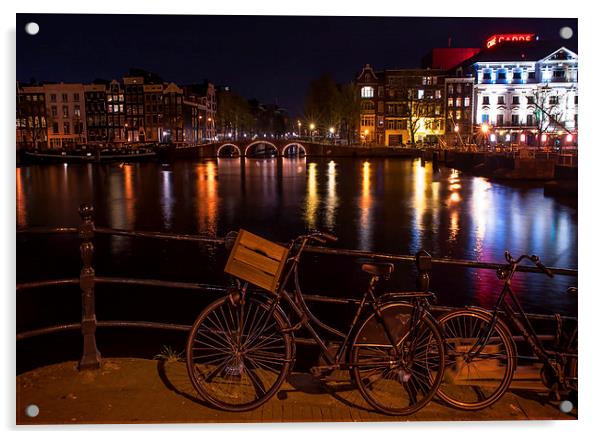  Night Lights on the Amsterdam Canals. Holland  Acrylic by Jenny Rainbow