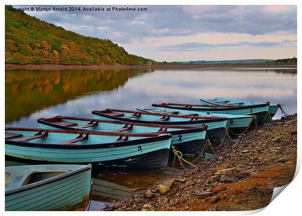  Rowing boats on the twilight lake Print by Martyn Arnold