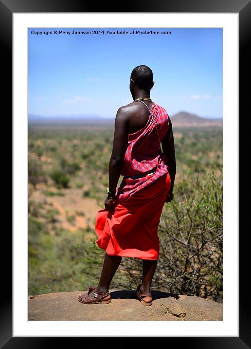 Maasai Warrior  Framed Mounted Print by Perry Johnson