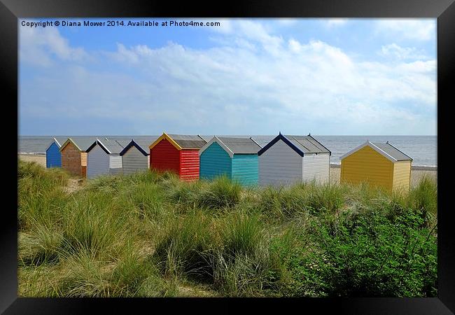 Huts in the Dunes Framed Print by Diana Mower