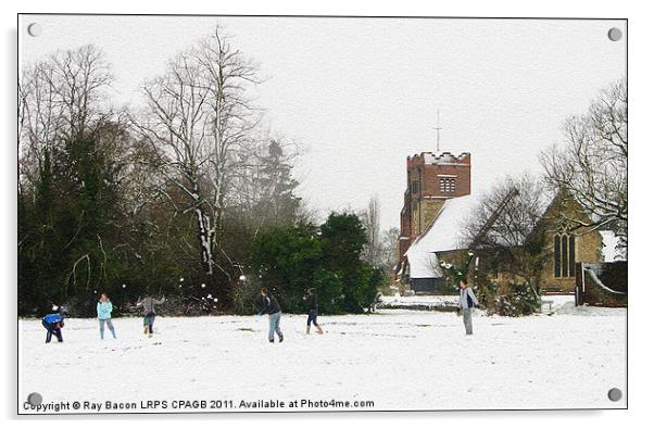 Snowballing on the village green Acrylic by Ray Bacon LRPS CPAGB