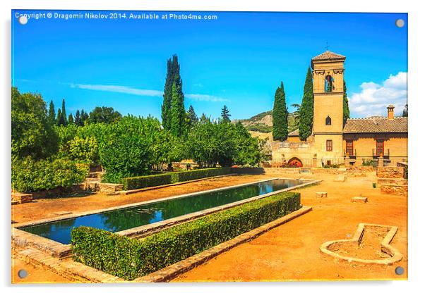 Gardens of La Alhambra in Granada, Spain Acrylic by Dragomir Nikolov