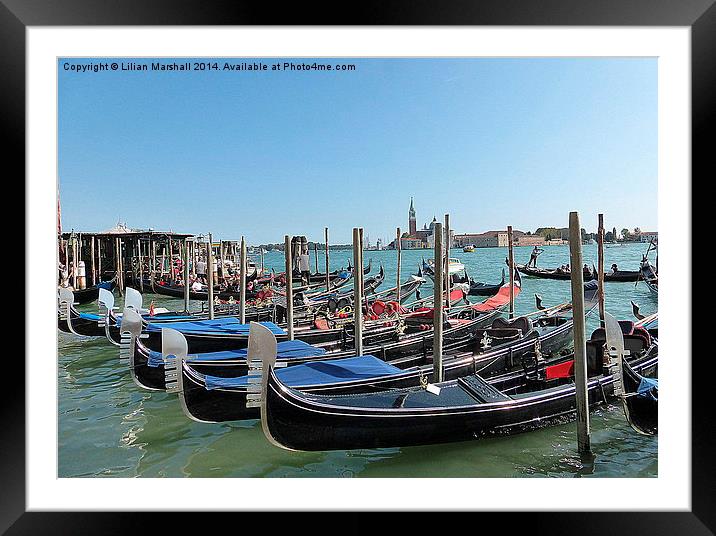  Venetian Gondolas. Framed Mounted Print by Lilian Marshall