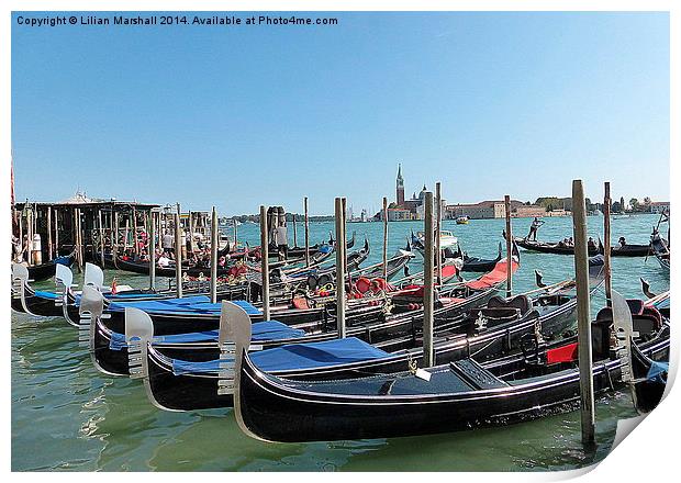  Venetian Gondolas. Print by Lilian Marshall