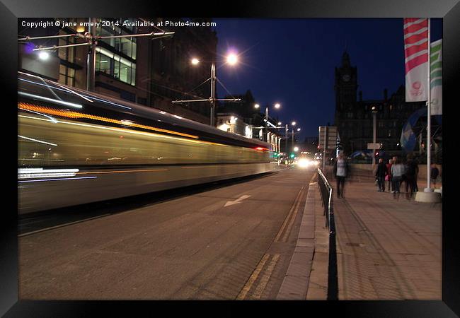  Tram in Edinburgh Framed Print by Jane Emery