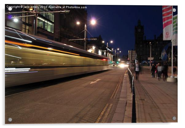  Tram in Edinburgh Acrylic by Jane Emery