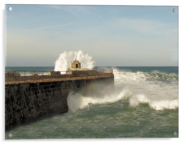 Portreath Harbour Wall Acrylic by C.C Photography
