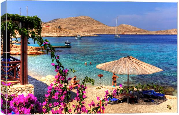 Bougainvillea and Beach Umbrella Canvas Print by Tom Gomez