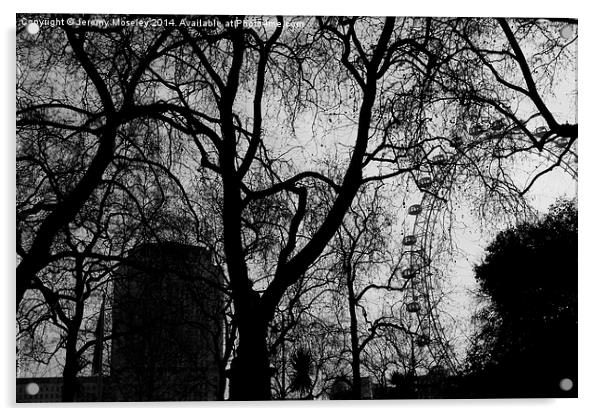 London Eye seen through branches Acrylic by Jeremy Moseley