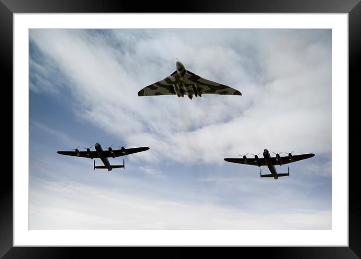 Three Avro bombers: Vulcan and Lancasters Framed Mounted Print by Gary Eason