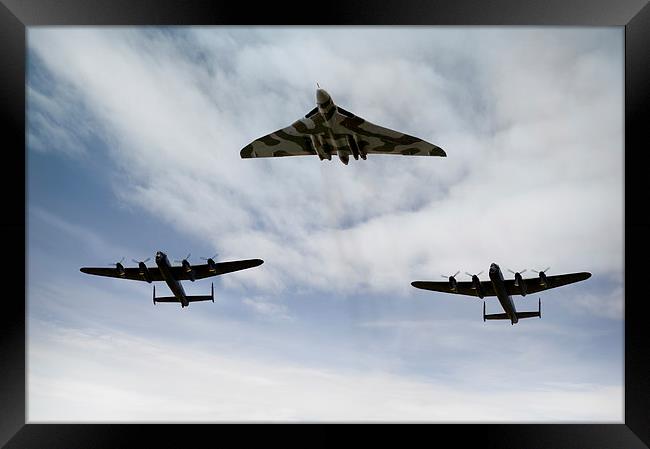 Three Avro bombers: Vulcan and Lancasters Framed Print by Gary Eason