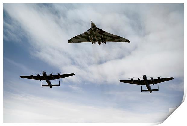 Three Avro bombers: Vulcan and Lancasters Print by Gary Eason