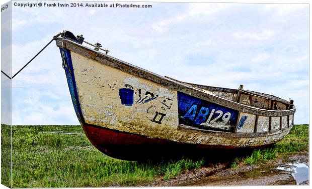  A Colourful boat lies on Heswall Beach Canvas Print by Frank Irwin