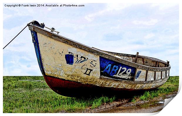  A Colourful boat lies on Heswall Beach Print by Frank Irwin
