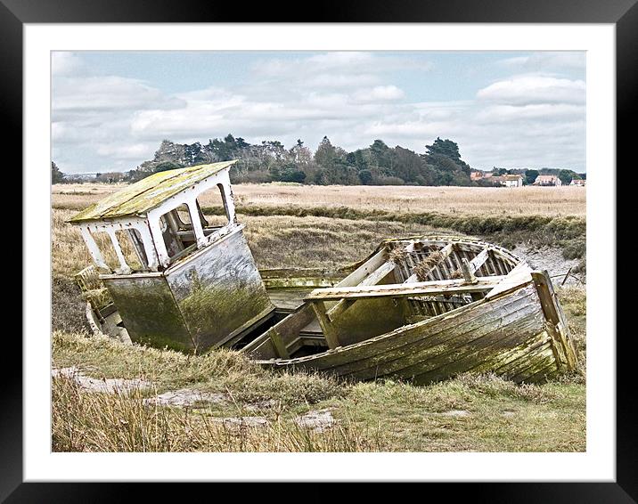 Old Boat in the field at Thornham North Norfolk  Framed Mounted Print by john hartley