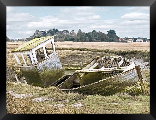 Old Boat in the field at Thornham North Norfolk  Framed Print by john hartley
