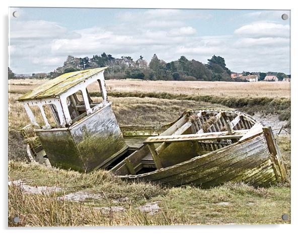 Old Boat in the field at Thornham North Norfolk  Acrylic by john hartley