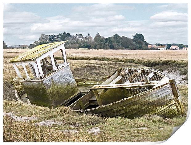 Old Boat in the field at Thornham North Norfolk  Print by john hartley