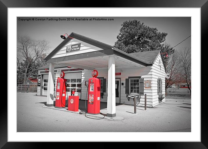  Route 66 Gas Station Framed Mounted Print by Carolyn Farthing-Dunn