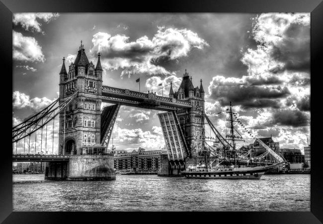 Tower Bridge and passing ship Framed Print by David Pyatt