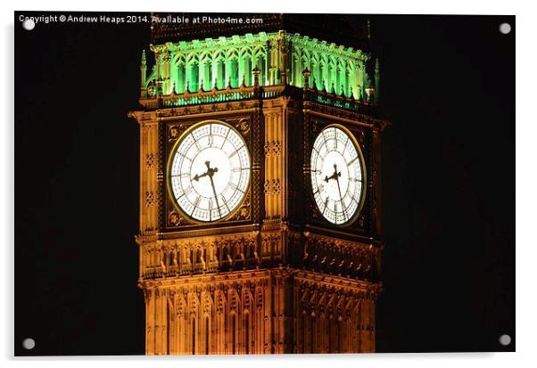 Majestic Big Ben Shimmers at Night Acrylic by Andrew Heaps