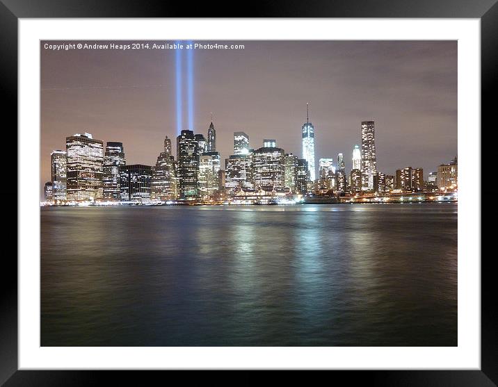 New York City Skyline by Night.  Framed Mounted Print by Andrew Heaps