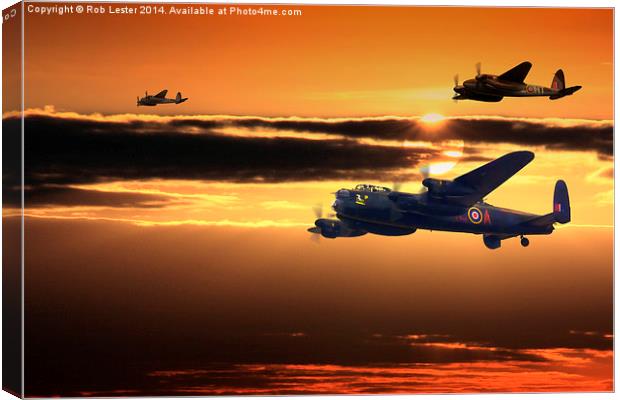  Lancaster PA474  and Mosquito RR299.  Canvas Print by Rob Lester