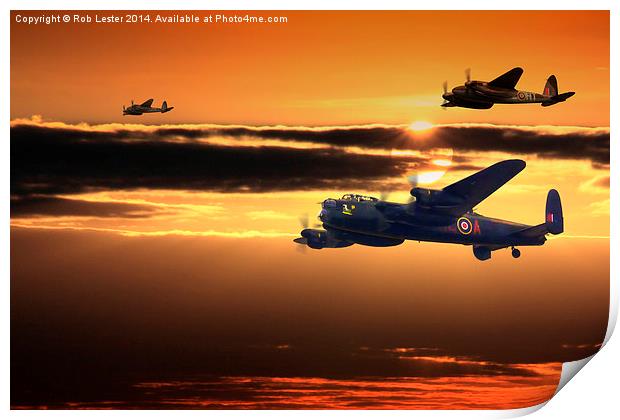  Lancaster PA474  and Mosquito RR299.  Print by Rob Lester