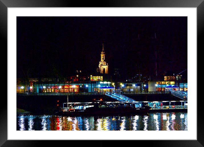 Greenwich pier at night Framed Mounted Print by sylvia scotting