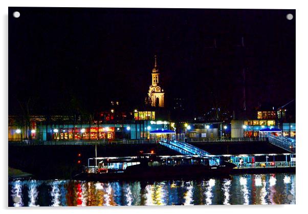  Greenwich pier at night Acrylic by sylvia scotting