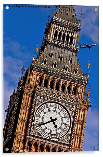  Flight past big ben Acrylic by sylvia scotting