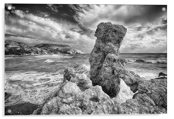Petra tou Romiou Beach in mono  Acrylic by Mark Godden