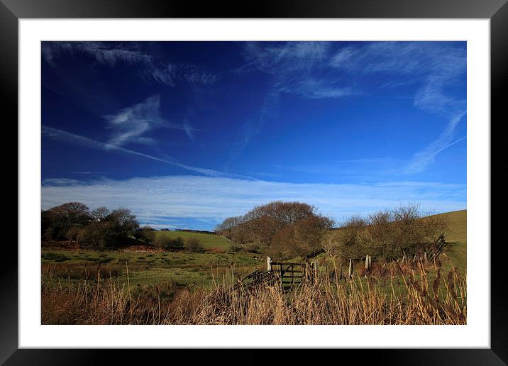  Azure blue skies over sheep grazing land Framed Mounted Print by Stephen Prosser