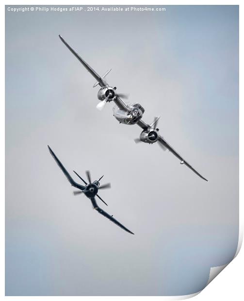  Mitchell B25 and Chance Vought Corsair F4U-4 Print by Philip Hodges aFIAP ,
