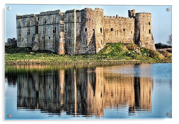 Carew Castle Reflections Acrylic by Steve Purnell
