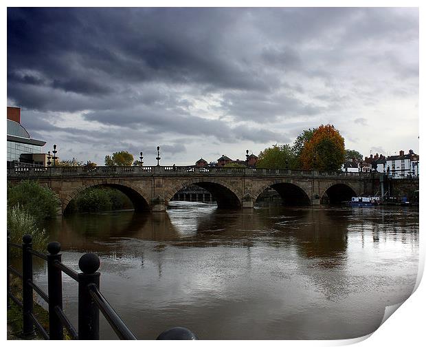 Dramatic Autumnal Skies over Shrewsbury's Welsh Br Print by Graham Parry