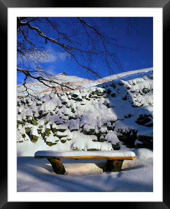 Ringing Roger and Bench in the Snow Framed Mounted Print by Darren Galpin