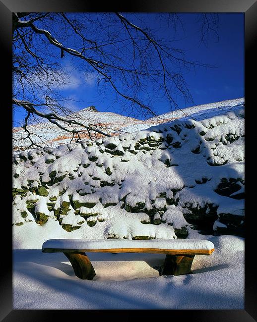 Ringing Roger and Bench in the Snow Framed Print by Darren Galpin