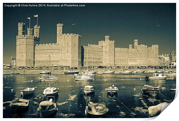 Caernarfon Castle in infra-red and duo-toned Print by Chris Hulme