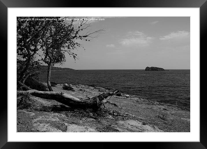 A view out from Es Cana Ibiza across a deserted be Framed Mounted Print by Jeremy Moseley