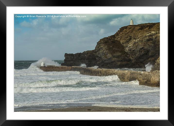 Portreath Harbour Breakwater Framed Mounted Print by Brian Roscorla