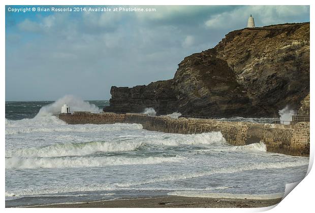 Portreath Harbour Breakwater Print by Brian Roscorla